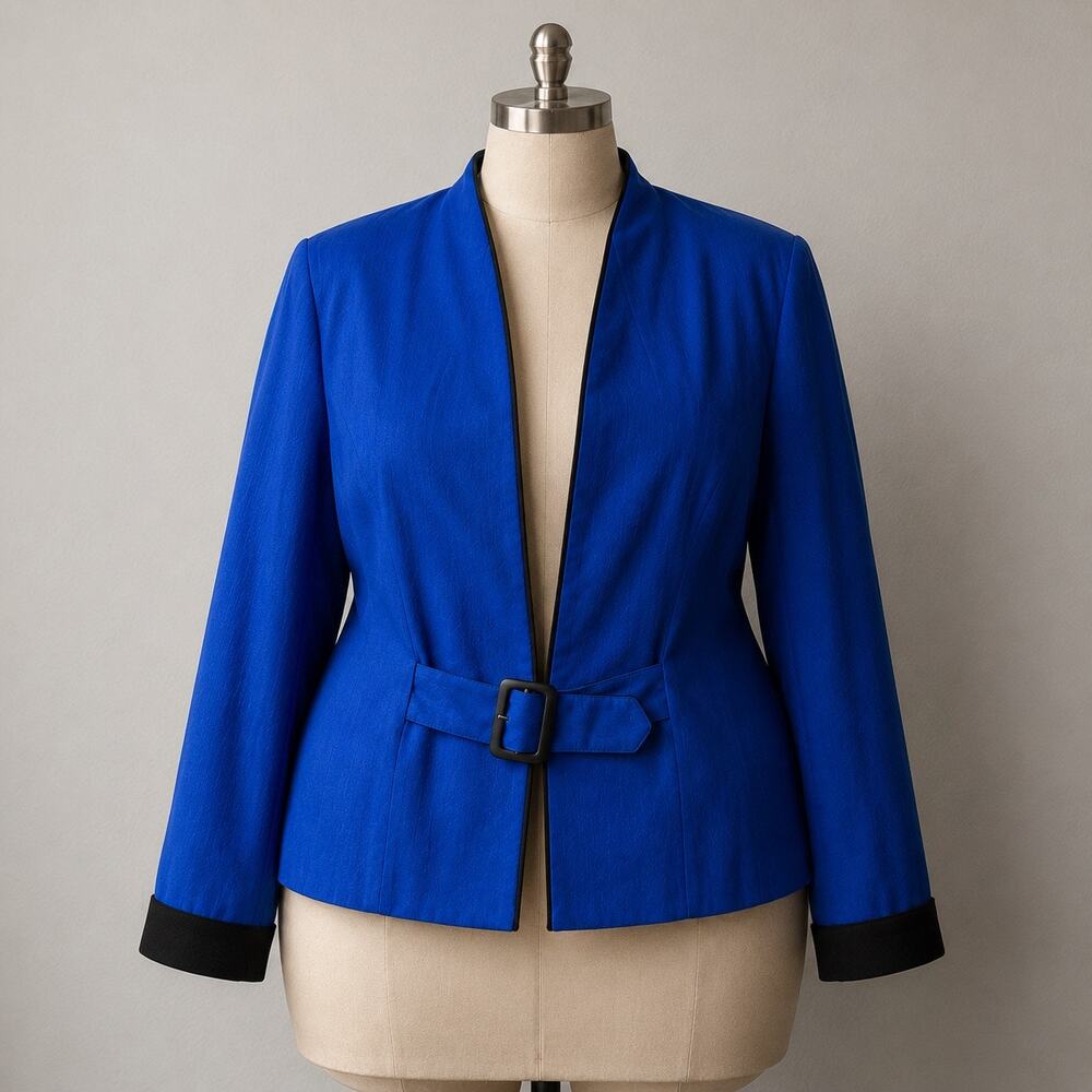 Dorby Woman Royal Blue Belted Blazer 18W Officecore Power Dressing Career Chic